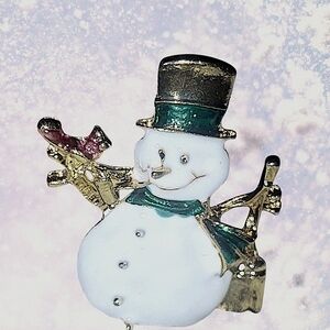 Festive  Enamel Snowman Brooch